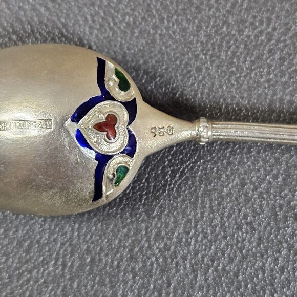 Vtg Spaulding & Co Spoon Enamel 950 Demitasse Art Nouveau Cottage Academia Goth - Picture 8 of 9
